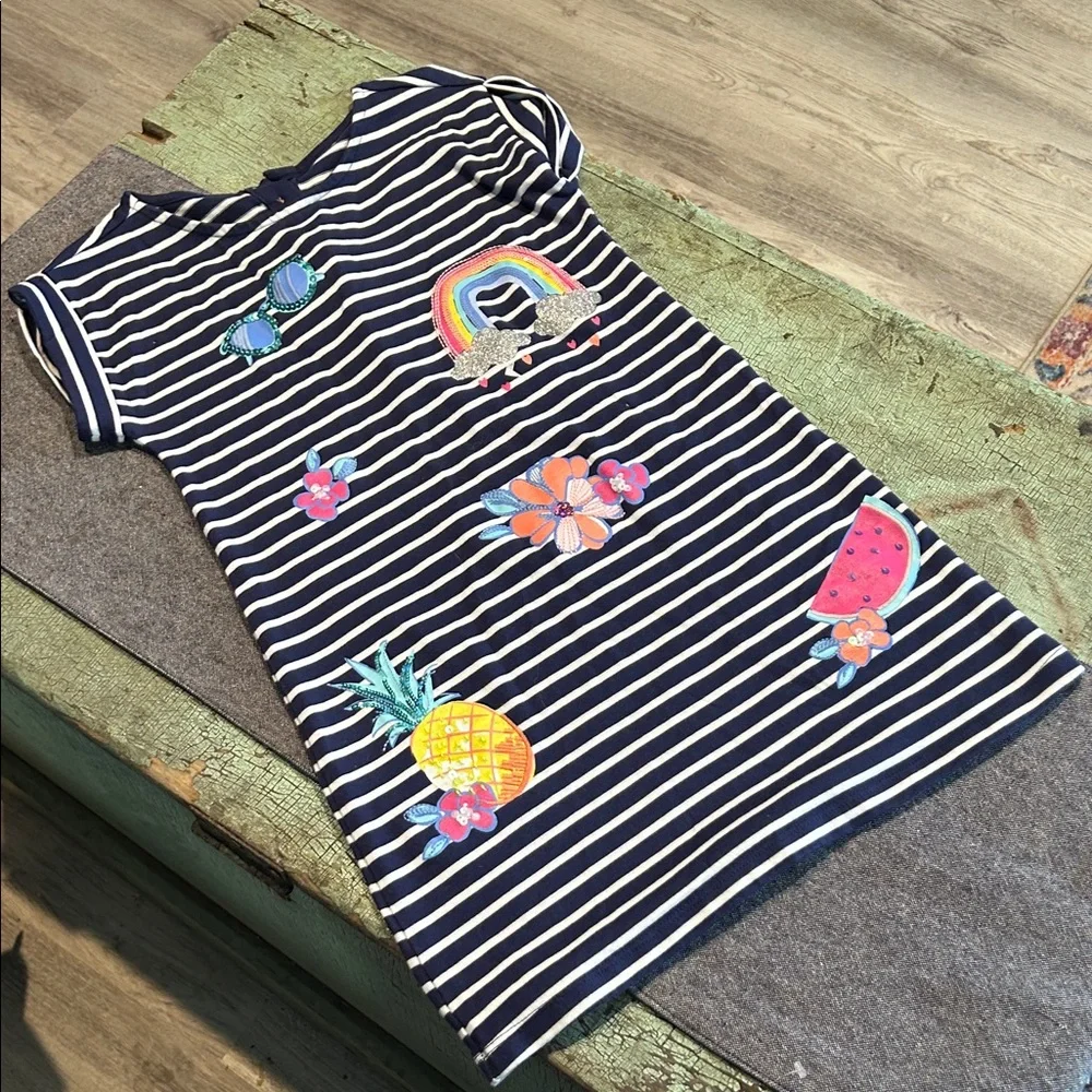 Gymboree Girls Striped Dress Size 10 Rainbow Fruit Applique Summer